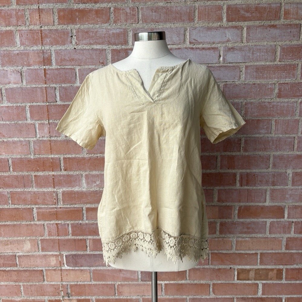 Terzo Millennio Linen Blend Tunic Size L Tan Made in Italy Lagenlook Natural